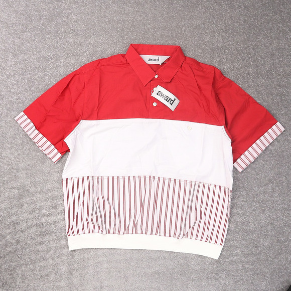 VTG 80s 90s Award Deadstock Large Red White Striped Short Sleeve Collared Shirt - Picture 1 of 9